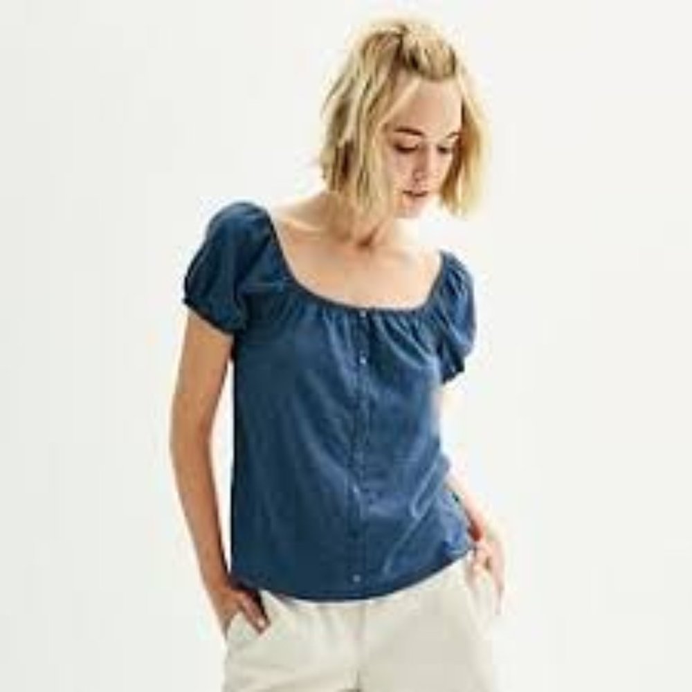 SO Blue Puff Sleeve Button-Up Top/NWT/Small